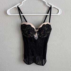 Victoria's Secret Black Cream Lace Corset Top 32B